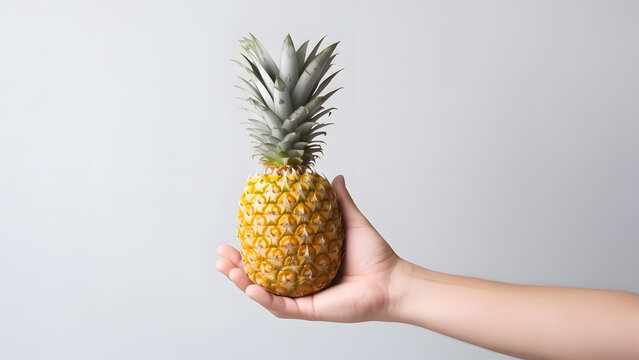 hand holding a pineapple on a white background