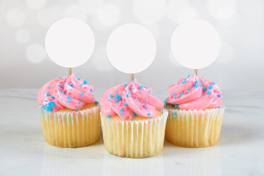 Pink Cupcake Topper Mockup - Easter, Holiday, Birthday, Baby Shower Inspired
