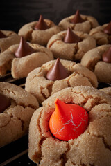 Cookies with chocolate kisses and one orange kiss