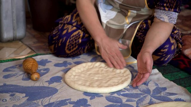uzbek bread making process by village family