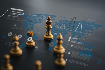 Chess with graphic icon. Intelligence business marketing and management strategy planning with...