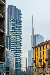 Financial district in Milan with skyscrapers, Italy