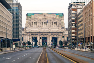 Milan central station with Via Vittor Pisani, Italy