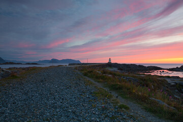 Fototapeta na wymiar Sunset on the coast in Laukvik,Norway
