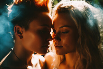 Portrait of Beautiful same-sex couple, lgbtq pride. Generative AI, Generative AI