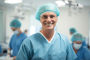 A Cheerful Surgeon in a Sterile Surgical suit. Generative AI, Generative AI