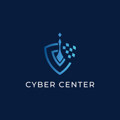 Shield logo with data center, suitable for communication, technology, computer, connection etc business.