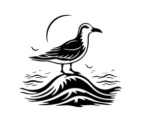 Fototapeta na wymiar Seagull Tattoo stamp print Flight freedom peace in the world