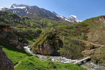 The mountain stream Doron de Chaviere, located along the Chaviere valley above Pralognan la Vanoise,Vanoise National Park, Northern French Alps, Tarentaise, Savoie, France