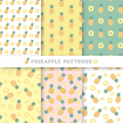 파인애플 과일 패턴 일러스트 배경 세트