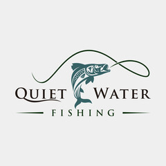Fishing Logo Jumping fish mascot vintage vector illustration template