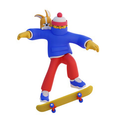 3D boy playing skateboard
