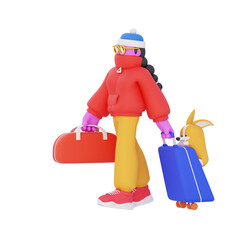 Naklejka premium 3D Woman Carrying Suitcase for Vacation