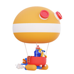 3D boy on vacation in a hot air balloon