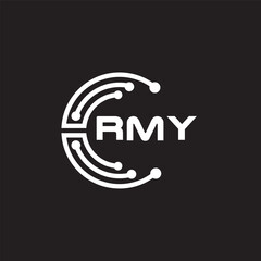 RMY letter technology logo design on black background. RMY creative initials letter IT logo concept. RMY setting shape design.

