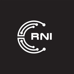 RNI letter technology logo design on black background. RNI creative initials letter IT logo concept. RNI setting shape design.
