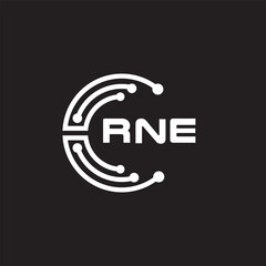 RNE letter technology logo design on black background. RNE creative initials letter IT logo concept. RNE setting shape design.
