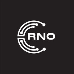RNO letter technology logo design on black background. RNO creative initials letter IT logo concept. RNO setting shape design.
