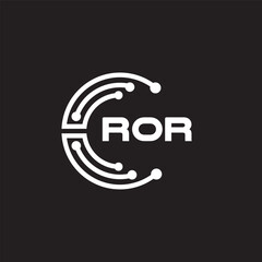 ROR letter technology logo design on black background. ROR creative initials letter IT logo concept. ROR setting shape design.
