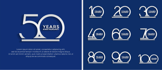 set of anniversary logo silver color on blue background for celebration moment