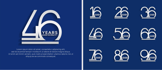 set of anniversary logo silver color on blue background for celebration moment