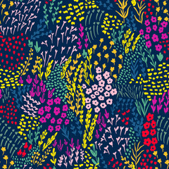 seamless pattern with flowers, wildflowers digital illustration, background for summer cute pattern, with flowers, for  home textiles, apparel print, wallpaper, notebook, fashion accessories blue