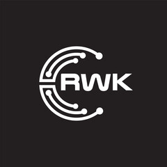 RWK letter technology logo design on black background. RWK creative initials letter IT logo concept. RWK setting shape design.
