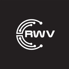 RWV letter technology logo design on black background. RWV creative initials letter IT logo concept. RWV setting shape design.

