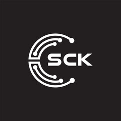 SCK letter technology logo design on black background. SCK creative initials letter IT logo concept. SCK setting shape design.
