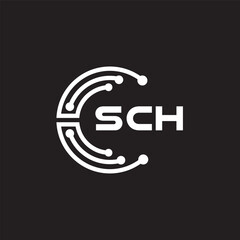 SCH letter technology logo design on black background. SCH creative initials letter IT logo concept. SCH setting shape design.
