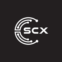 SCX letter technology logo design on black background. SCX creative initials letter IT logo concept. SCX setting shape design.
