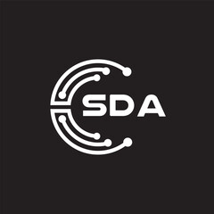 SDA letter technology logo design on black background. SDA creative initials letter IT logo concept. SDA setting shape design.
