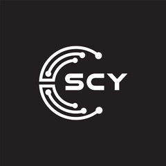 SCY letter technology logo design on black background. SCY creative initials letter IT logo concept. SCY setting shape design.

