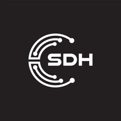 SDH letter technology logo design on black background. SDH creative initials letter IT logo concept. SDH setting shape design.
