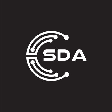 SDA letter technology logo design on black background. SDA creative initials letter IT logo concept. SDA setting shape design.
