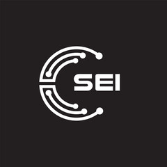 SEI letter technology logo design on black background. SEI creative initials letter IT logo concept. SEI setting shape design.
