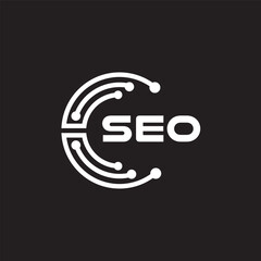 SEO letter technology logo design on black background. SEO creative initials letter IT logo concept. SEO setting shape design.
