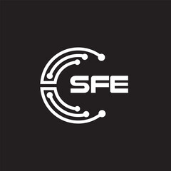 SFE letter technology logo design on black background. SFE creative initials letter IT logo concept. SFE setting shape design.
