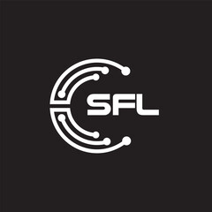 SFL letter technology logo design on black background. SFL creative initials letter IT logo concept. SFL setting shape design.
