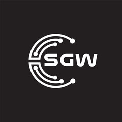 SGW letter technology logo design on black background. SGW creative initials letter IT logo concept. SGW setting shape design.
