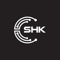 SHK letter technology logo design on black background. SHK creative initials letter IT logo concept. SHK setting shape design.
