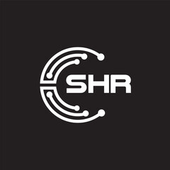 SHR letter technology logo design on black background. SHR creative initials letter IT logo concept. SHR setting shape design.

