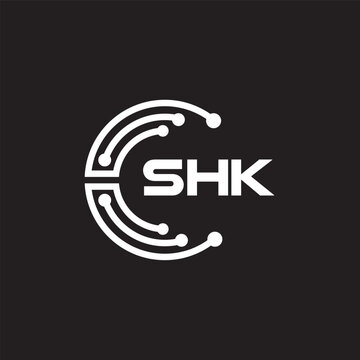 SHK letter technology logo design on black background. SHK creative initials letter IT logo concept. SHK setting shape design.
