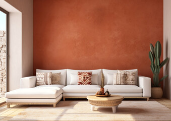Fototapeta na wymiar blank wall Mexican style interior mockup living room with sofa
