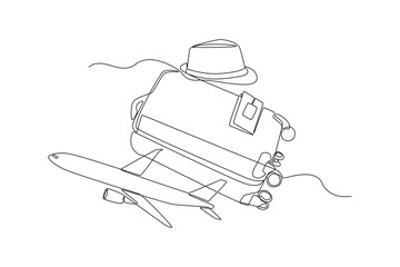 Single one line drawing World tourism day concept. Continuous line draw design graphic vector illustration.