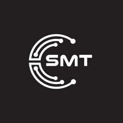 SMT letter technology logo design on black background. SMT creative initials letter IT logo concept. SMT setting shape design.
