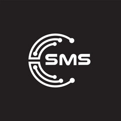 SMS letter technology logo design on black background. SMS creative initials letter IT logo concept. SMS setting shape design.
