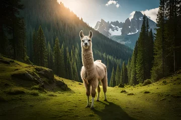 Deurstickers llama standing in the grass © Ahmad