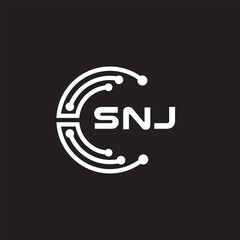 SNJ letter technology logo design on black background. SNJ creative initials letter IT logo concept. SNJ setting shape design.
