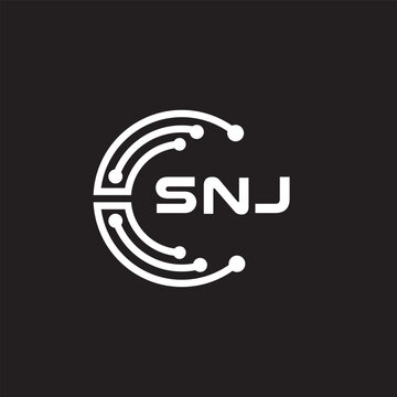 SNJ letter technology logo design on black background. SNJ creative initials letter IT logo concept. SNJ setting shape design.
